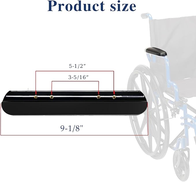 Universal Wheelchair Armrest (9-1/8 ") Black, with Hardware, Replacement Vinyl Arm Pad Parts, Suitable for Most Wheelchairs (1 Pair)