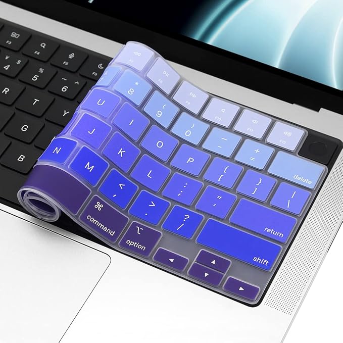 ProElife Keyboard Cover Skin for 2026-2022 MacBook Air 13.6 inch 15.3 inch M5 M4 M3 Chip A3449 A3240 U.S Enter TPU Protector for MacBook Air 13'' 15'' M5 M4 M3 2026 2025 2024 Accessory (Ombre Blue)