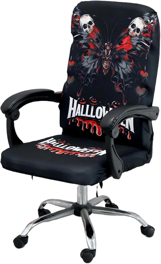 Halloween Office Chair CoversHorror Bloody Handprints Footprints on White Horror Theme Print Stretchable Slipcover for Modern Simplism Style High Back Boss Chair(No Chair) (Halloween08, M)…