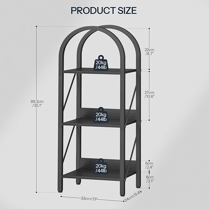 HOOBRO Bookshelf, 3-Tier Arched Bookshelf, Industrial Bookcase with Metal Frame, Book Shelf Storage Organizer for Living Room, Office, Bedroom, Black BB423SJ01