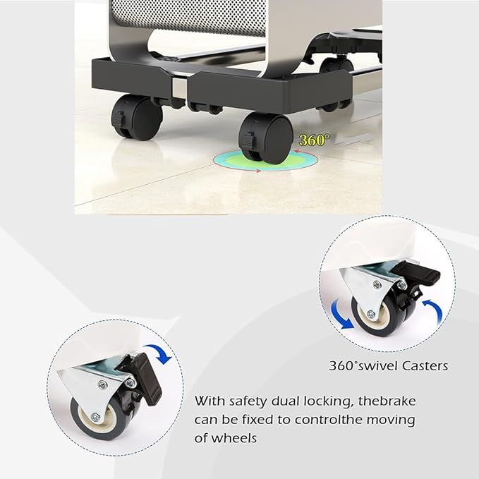 Adjustable Mobile CPU Stand, Ventilated Computer Tower Stand PC Tower Stand with 4 Locking Caster Wheels Fits Most PC (black)