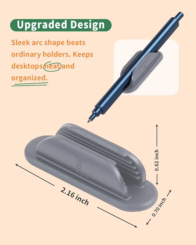 Tiizze Adhesive Pencil Holders for Desk Set of 10 - Silicone Pen Holder with 15 PCS Adhesive Pads - Flexible Pencil Holder for Office Essentials Accessories and Teacher Supplies - Grey
