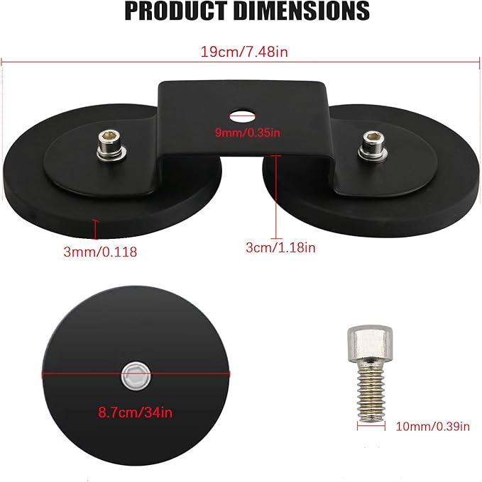 PACEWALKER Magnetic Light Bar Mount 2PCS Universal Work Light Mounting Brackets Strong Sucker Holder W/Rubber Boot for Off-Road Driving Lamp, Emergency Light Roof Light Bar SUV