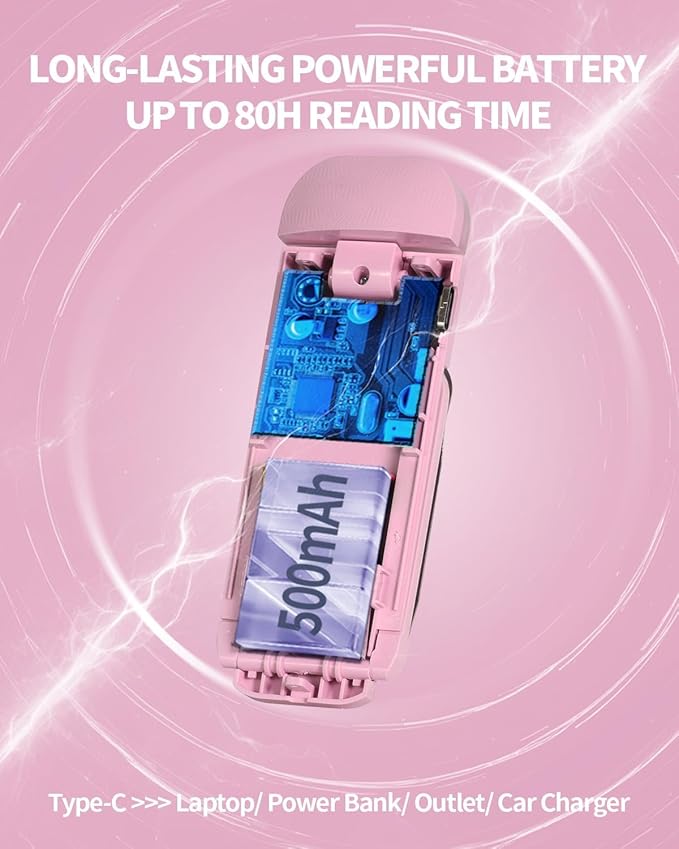 HEMONNKAM Book Reading Light, Rechargeable Clip on Booklight, Eye Caring 3 Color Temperatures & 5 Brightness Levels, Night Use for Bed, Long Lasting, Reading at Night in Bed, Pink