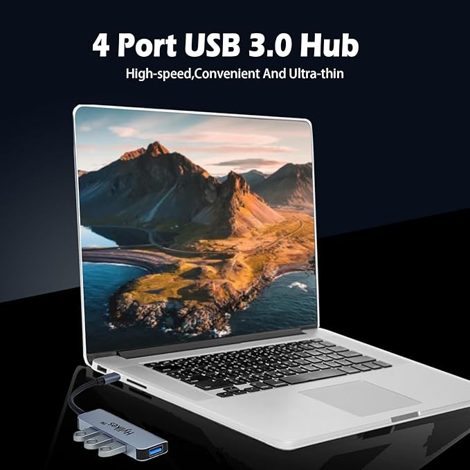 USB 3.0 Hub, 4 Ports USB 3.0 Hub with 5Gbps Data Transfer for Laptop,Dell, Chromebook,Keyboard,Mouse,HDD,iPhone 15/15 Pro,Galaxy S23, and More
