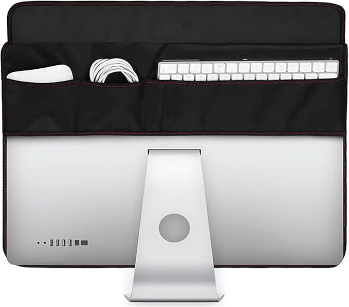 Monitor Dust Cover for iMac 27 inch PU Leather Anti-Static Dustproof Protective Cover for LCD/LED/HD Panel Case Computer Sleeve Monitor Dust Cover with Rear Pocket(Black, 27inch)