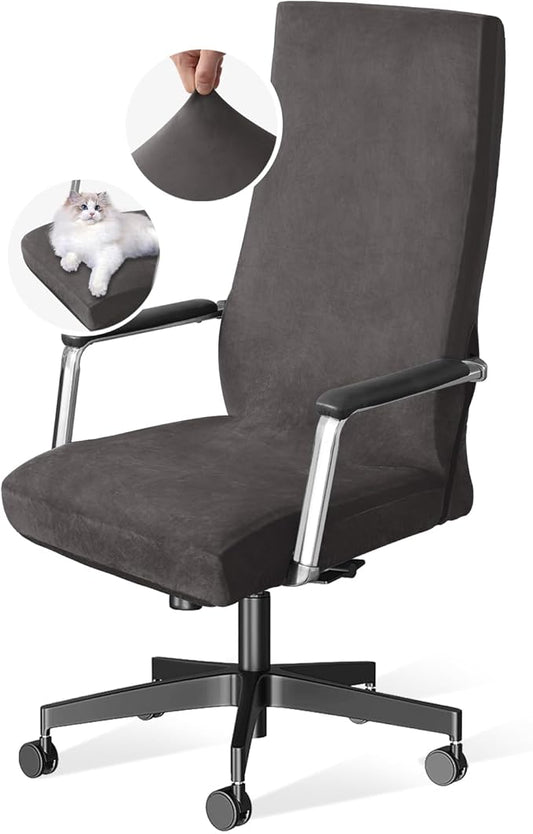 H.VERSAILTEX Velvet Home Office Chair Covers Stretchable Computer Desk Chair Covers Mid - High Back Universal Executive Boss Gaming Chair Covers Removable Machine Washable, Grey