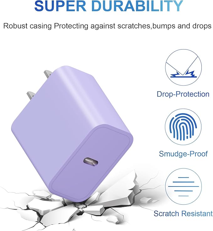 iPhone 14 13 12 11 Charger Fast Charging iPhone Fast Charger 3-Pack 20W iPad Chargers 6FT C Chargers Fast Charging Cord Whit iPhone 14/14 Max/13 Pro/13/12 Mini/12 Pro Max/11 Max/Xs and iPad(Purple)