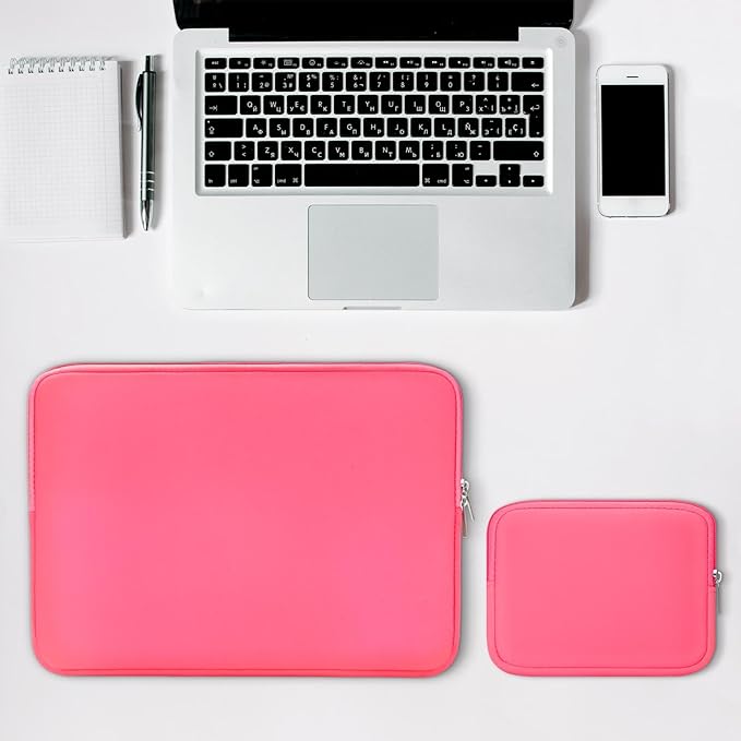 RAINYEAR 13 Inch Laptop Sleeve Case with Accessories Pouch, Compatible with 13.3" MacBook Air/Pro M1 M2 M3 M4 M5 A3449 A3240 A3113 A2681 A2338 (Bright Pink)