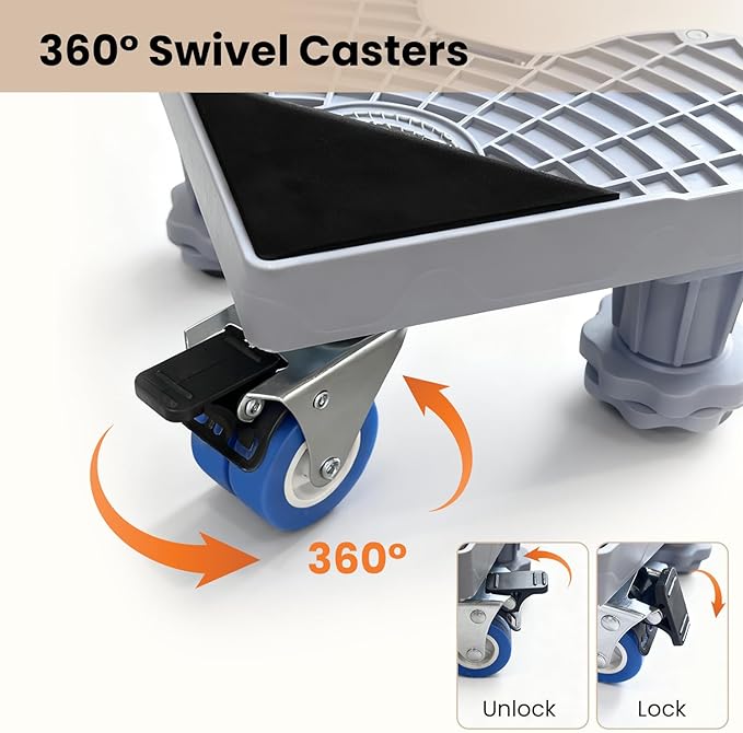 Mini Fridge Stand Mobile Base With 4 Locking Wheels And 8 Strong Feet 28-35.4 Inches, Heavy Duty Furniture Dolly for Washer, Mini Refrigerator and Dryer, Adjustable Mini Fridge Stand Washing Machine Stand Pedestal (28-35.4 Inches)