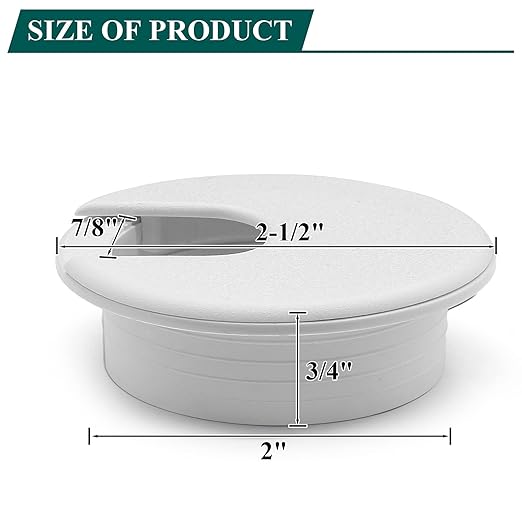 Litoexpe White Desk Cord Grommets 2 Inch, Plastic Grommet Cable Hole Cover for Office Equipment, Computer Desk Wires - 2 Pieces