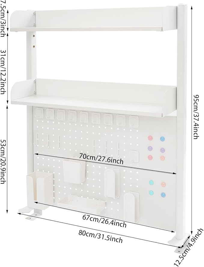 32"W Clamp on Desk Shelf with Pegboard, Adjustable Desk Organizer Shelf Desktop Storage Shelves for Home Office Dorm Gaming Desk, Space Saving Tabletop Display Rack Organization (32*5*37.4in)
