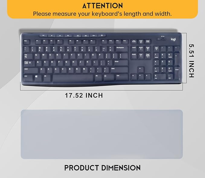 Universal Clear Waterproof Anti-Dust Silicone Keyboard Protector Cover Skin for Standard Size PC Computer Desktop Keyboards (Size: 17.52" x 5.51")