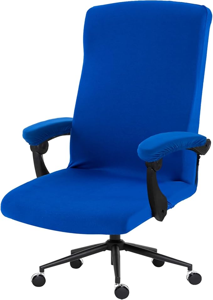 Stretch Computer Office Chair Cover with Armrest Covers Durable Zipper Universal Washable Removable Spandex Rotating Boss Chair Slipcovers Anti-dust Soft Desk Chair Seat Protector, Royal Blue