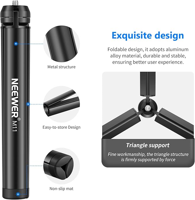 NEEWER Mini Metal Tripod, Table Stand, Desktop Compact Tripod Compatible with Crane M2, Smooth Q2, Gimbal Grip Stabilizer and All Cameras