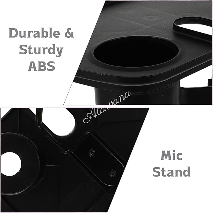 Universal Microphone Stand Tray with Drink Holder, Adjustable Mic Stand Clamp-On Utility Shelf Rack Tray Holder for Music Sheet, Live Streaming, Concert, Karaoke, Recording, Music Stand Accessories