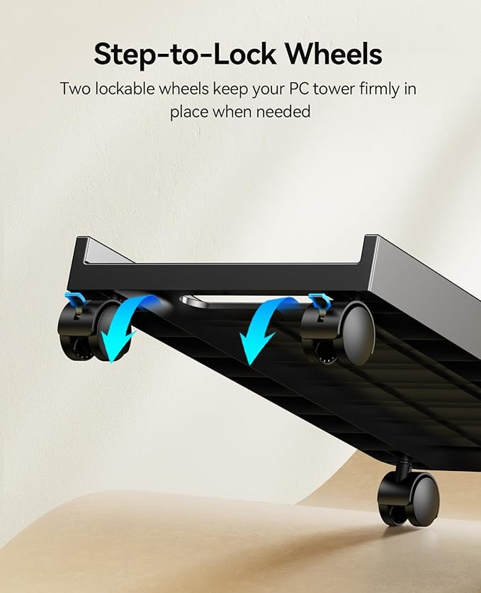 ORICO Mobile CPU Stand with Locking & Swivel Wheels, Universal Under Desk Computer Tower Stand for PC, Multi-Functional CPU Holder for Office & Home (17.9x8.74x0.86 Inches)