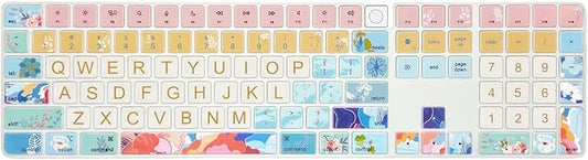 Keyboard Cover Skin for 2021 New Apple iMac Magic Keyboard (Model: A2520) with Numeric Keypad and Touch ID, Cute Printing Silicone Keyboard Protector, Litter Flowers