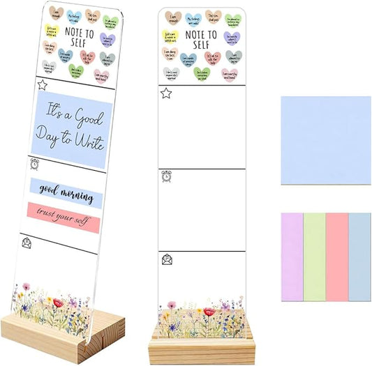 Sticky Notes Monitor Memo Board with Removable Wooden Base Acrylic Portable Sticky Note Holder Self Positive Message Board Sign Includes 200 Sheets 2 Sizes Sticky Notes Office Desk Accessories