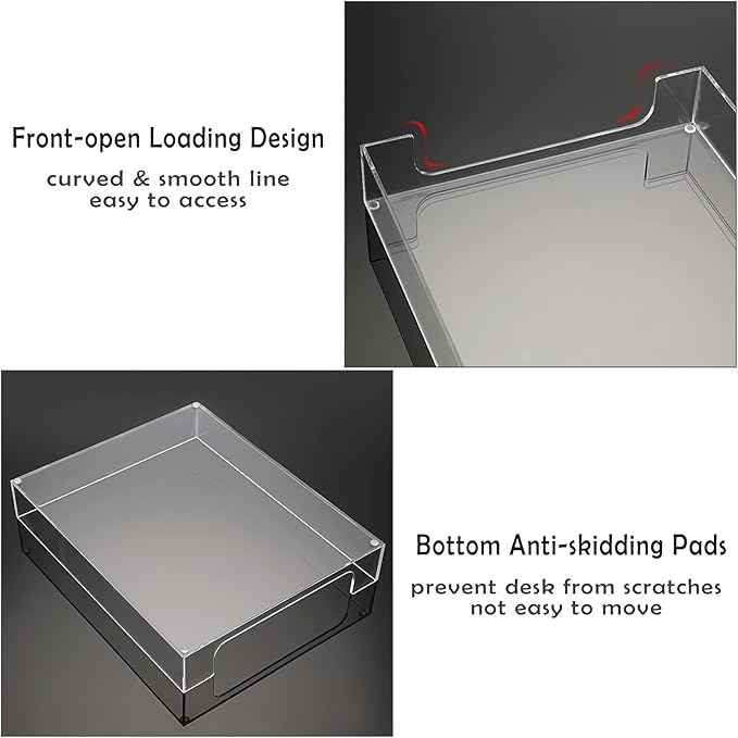 BTSKY 2 Pack Multipurpose A4 File Tray Clear Acrylic Desk Tray Organizer Elegant Letter Size Desk Documents Trays Magazine Files Storage Basket Organizer Bin for Office Cosmetics Bathroom