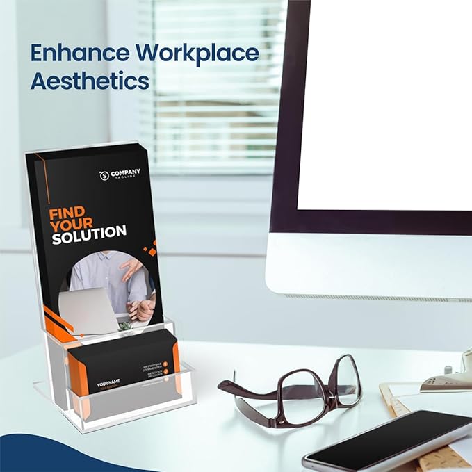 6 Pack Acrylic Brochure Holder 4‘’, Clear brochure and business card holder, Plastic Flyer Display Stand for Magazine, Pamphlet, Booklets, Menu, Journals, Business Card