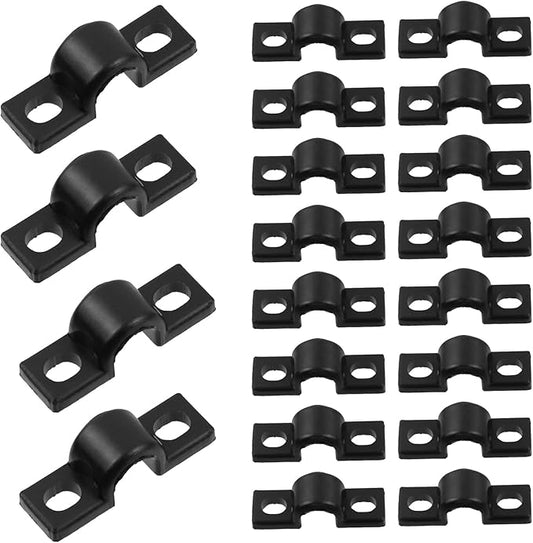 20pcs Wire Shelf Loop Clips Black Two Holes Pipe Tube 0.31" U Bracket Clamps 8MM Conduit Pipe Strap Clamps for Wire Cable Tube (Black, Fit for 8mm)