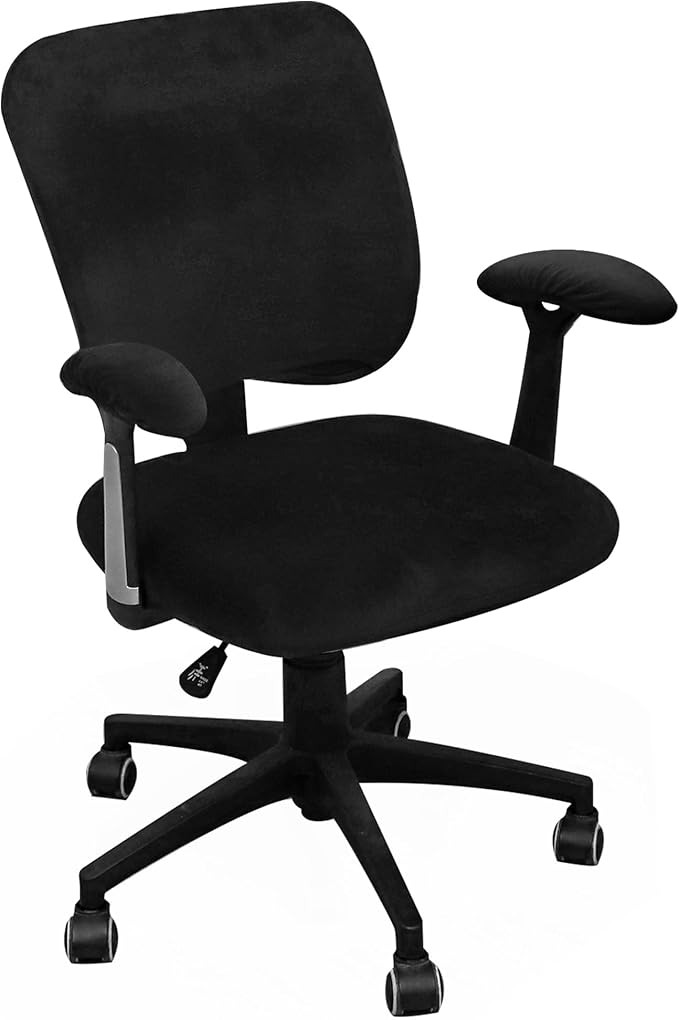 4 Pieces Velvet Office Chair Cover for Desk Chair Back and Seat with Armrest Covers Stretch Black Split Office Chair Slipcovers Set Washable