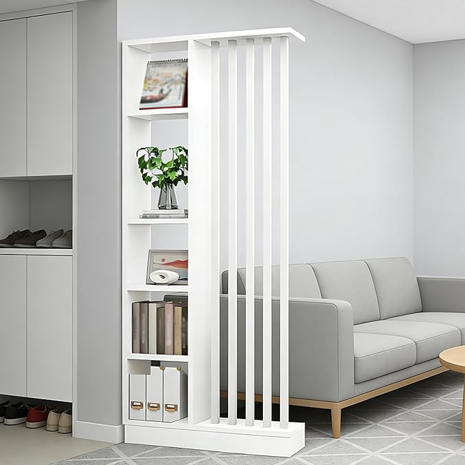Room Divider with Shelves, Entrance Hall Partition Screen Column Floor to Ceiling - Freestanding Room Divider with Storage Shelf, Freestanding Decor for Bedroom (A White + White, 31.5in / 80cm)