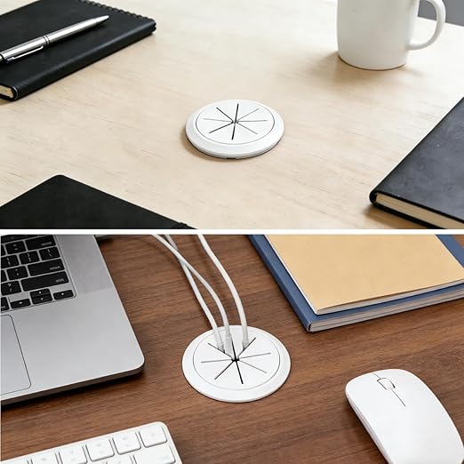 4 Pack Desk Grommet 2 Inch (50 mm) White, Desk Hole Cover for Cables, White Desk Cord Hole Cover for Office Home Table, Cable Grommet with 1 Hole Saw Drill Attachment & 6 Cable Ties