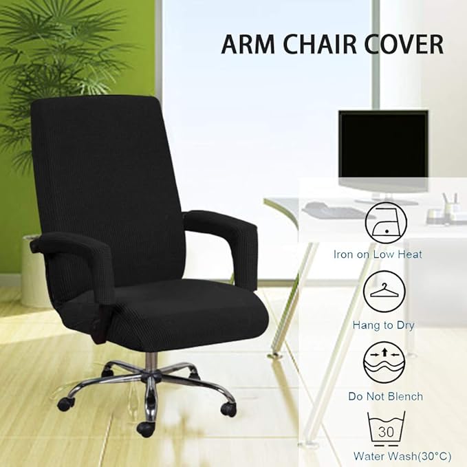 JIANWEI Office Chair Cover with Armrest Covers, Stretchable Oversized Computer Chair Cover, Universal Stretch Desk Chair Cover Protector Slipcovers for Armrest Chairs(Black,Size:XL)
