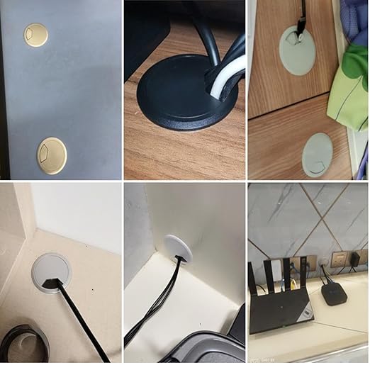 4 Pack Office Desk Grommet 2'' Round Cable Hole Caps Cover Organizer Stopper Cord Hider Buckle for Computer Desk Executive Standing Table Desktop PC Gaming Desks (White)