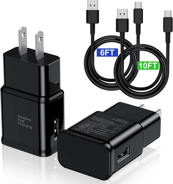 Cndons Type C Charger Fast Charging, 2 Pack USB Android Phone Wall Block & 1x 6ft 10ft Charge Cable Cord, for Samsung Galaxy S8/ S9/ S10 Plus Active S10e, S20/ S21 Ultra Plus, Note 8 9 10 (CA-57T)