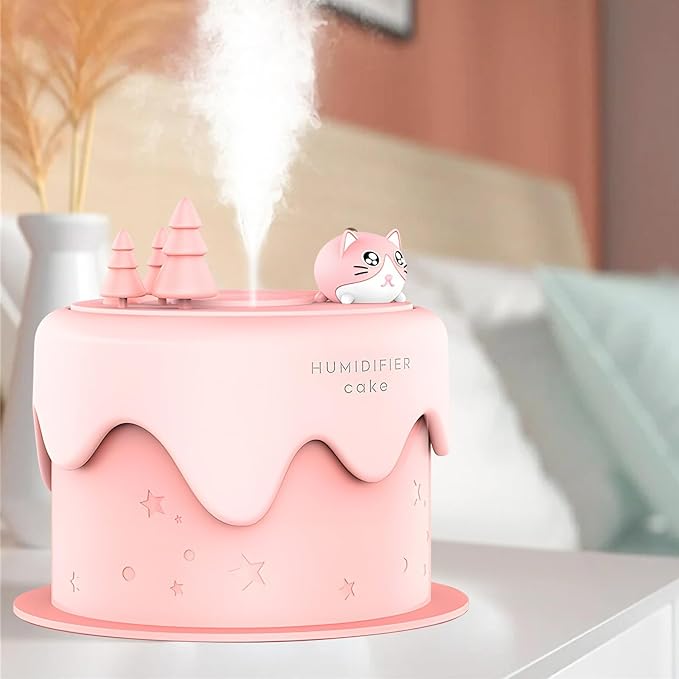 Cute Pet Humidifier, TV Humidifier, USB Plug in Use, Desktop Silent Spray, High Appearance Level Gifts (Pink Cat Cake)