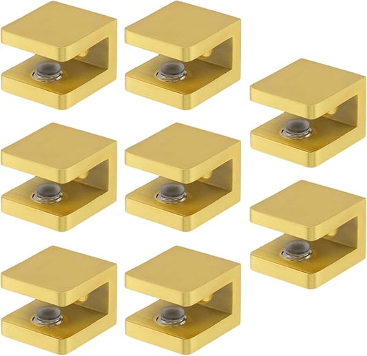 8 Pack Glass Clamps Adjustable Support Bracket Hardware Replacement Parts Suitable for 5-8mm Thickness Bathroom Shower Glass (8, Gold)