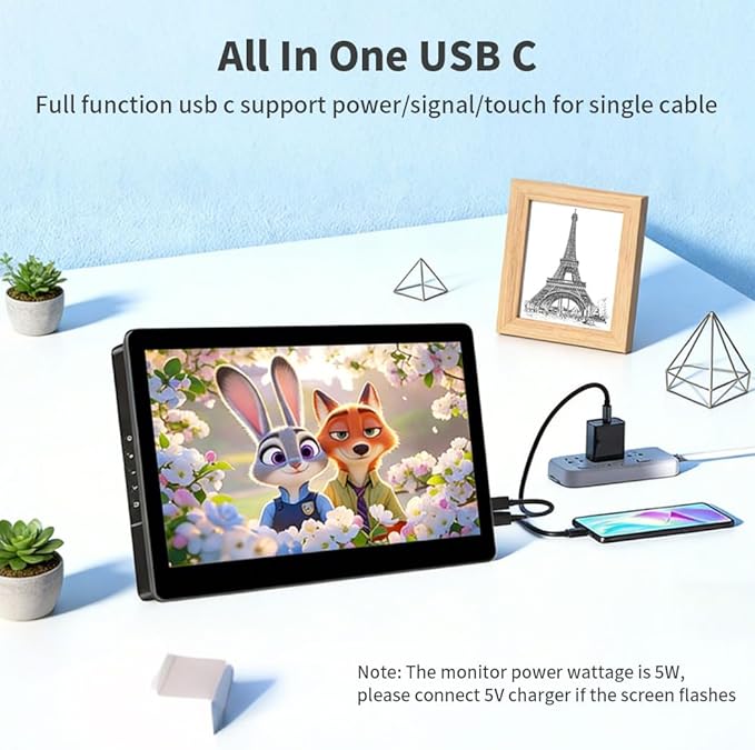 10.1 Inch Touchscreen Mini Monitor, IPS 1540×720 USB-C HDMI Portable Secondary Display with Stand & Speaker, Stretched Bar Screen for PC Laptop Rasp PI AIDA64 STEM DIY (1540×720)