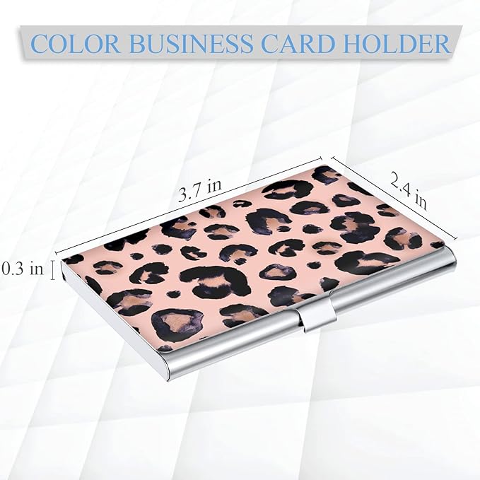 Business Card Holder，Color Printing Men's and Women's Business Card Case，Ultra-Thin Metal Business Card Organizer，Carry-on Pocket Wallet Business Card Holder,Pink Leopard Print