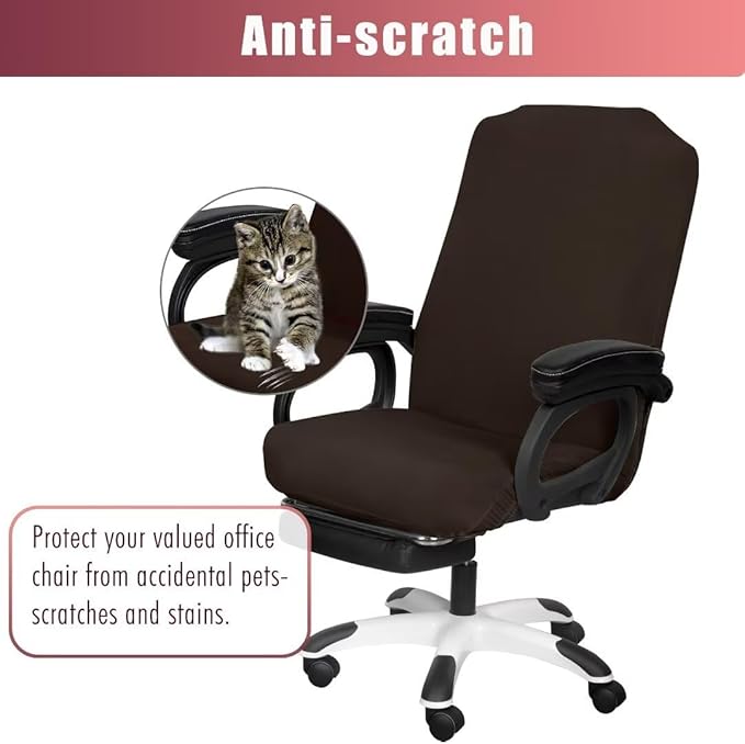 SARAFLORA 2 Pack Office Chair Cover, Stretchable Desk Chair Cover Removable Computer Chair Cover for Office Chair with Zipper Universal Spandex Rotating Chair Cover Anti-dust Chair Slipcover,Brown