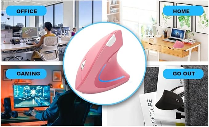 Wireless Mouse Ergonomic Vertical Mouse Ergo LED Light High Precision Optical Cordless Lightweight Mice Gift for Boy Girl Adults for PC Computer Laptop Mac Office,with Side Buttons, 800/1200/1600 DPI