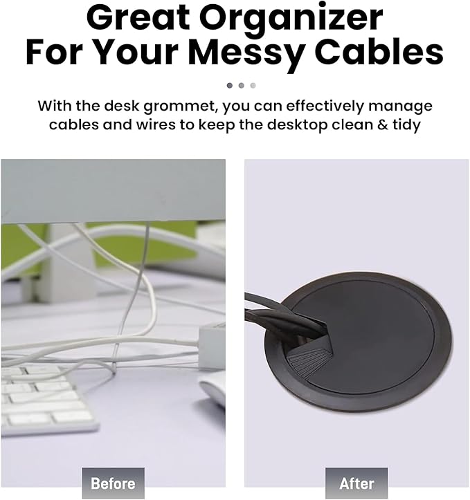 2 Pack 2 Inch Desk Grommet, Black Sturdy ABS Plastic Table Cable Hole Cover, Detachable Wire Cord Grommet for Home Office Desk Cable Management