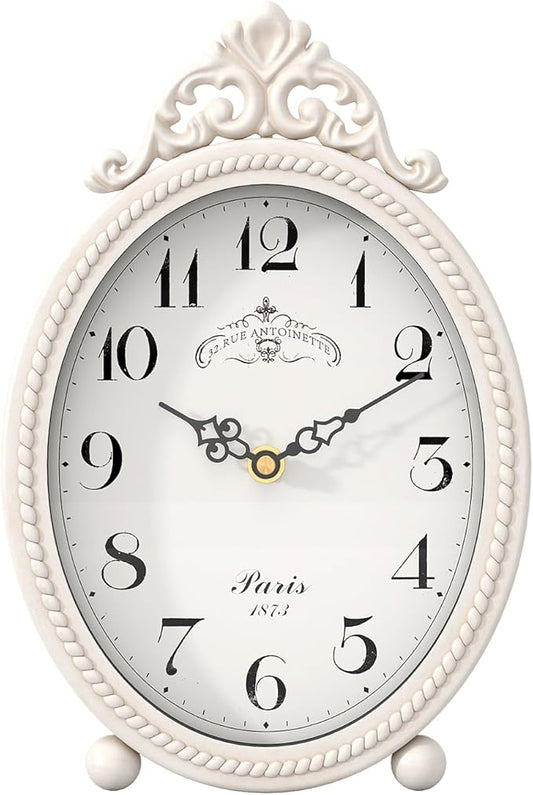 Abdurey Vintage Table Clock on Stand, Desk and Shelf Decorative Clock, French Rustic Style Antique White Mantel Clocks for Living Room,Farmhouse,Bedroom,Bedside,Gift Clocks