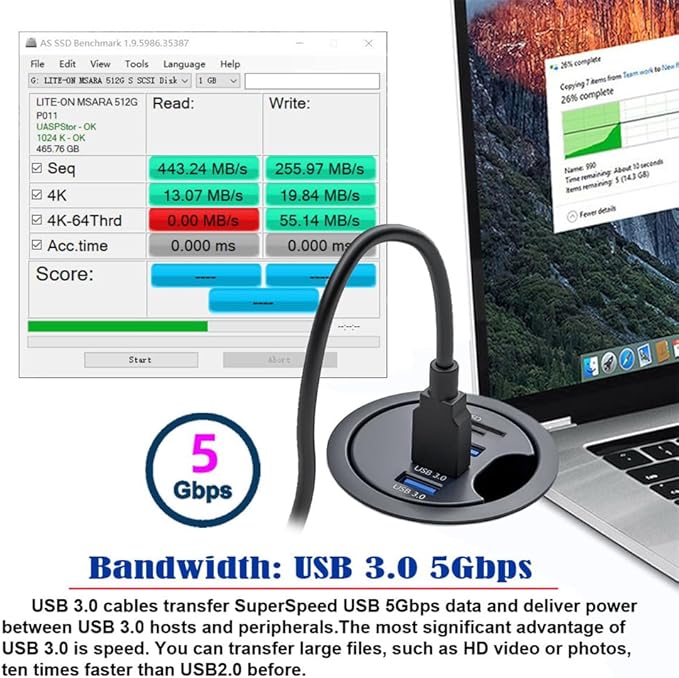 NFHK USB 3.0 Hub SD TF 3 Port USB 60mm Desk Grommet Splitter Dock Station Micro-SD Card Reader for Desktop PC Desk