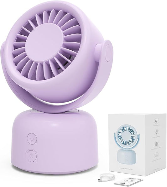 Small Oscillating Desk Fan, Rechargeable USB C Personal Fan, 3 Speeds Quiet Mini Desk Fan with Auto 90° Oscillation & 120° Manual Tilt, 3600mAh Battery Operated Portable Fan for Home Office Bedroom
