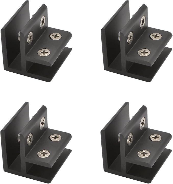 INCREWAY Glass Clamp, 4Pcs Adjustable 90 Degrees Glass Clips Aluminum Alloy Glass Shelf Support Bracket, Glass Holder Connector for 8-10mm Thick Glass, Black