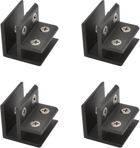 INCREWAY Glass Clamp, 4Pcs Adjustable 90 Degrees Glass Clips Aluminum Alloy Glass Shelf Support Bracket, Glass Holder Connector for 8-10mm Thick Glass, Black