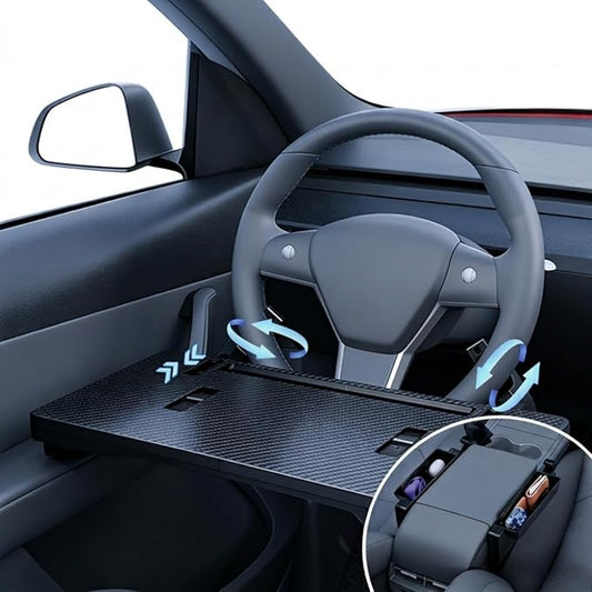 2 in 1 Car Steering Wheel Desk & Seat Gap Organizer, 360° Rotating Clamp & Extendable Arm, Universal Fit for Most Cars, Steering Wheel Tray Table,Car Desk for Laptop,Car Seat Gap Filler Organizer