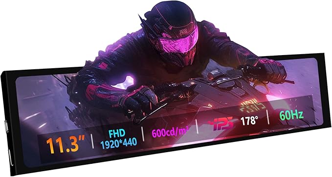 11.3 Inch Mini Monitor - FHD IPS1920x440 LCD Display, Computer Secondary Screen, CPU Temp Monitors with Casing for PC Case Temp Windows macOS Aida64 CPU GPU Monitor