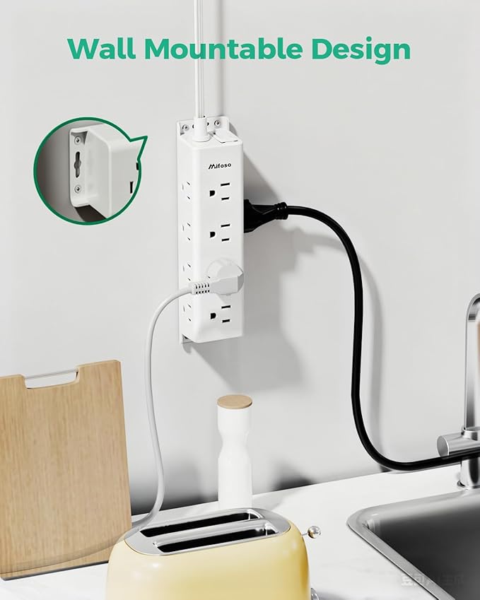 Surge Protector Power Strip - Widely Spaced Multi Outlets, Wall Mount, 3 Side Outlet Extender with Extension Cord, Flat Plug, Overload Protection, Home Office Dorm Room Essentials (5FT, White)