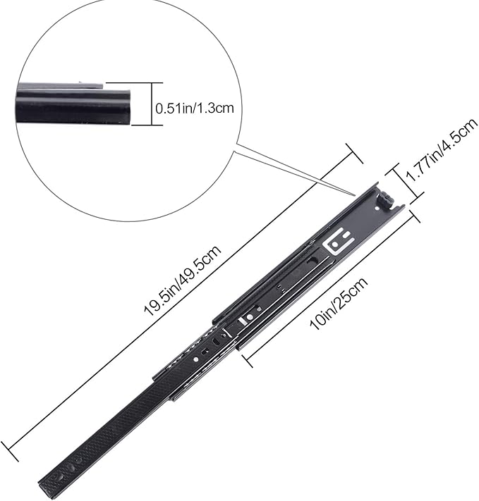 KINJOEK 2 PCS 10 Inch Full Extension Ball Bearing Drawer Slides Heavy Duty Side Mount Cabinet Rails with Screws, Tool Box Keyboard Slides Rack, Black