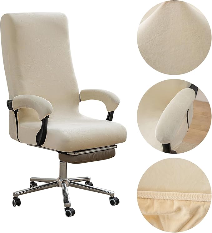 Office Chair Cover with Armrest Covers, High Resilience Velvet Fabric, Universal Fit 22-25 inch Back (Apricot Color)