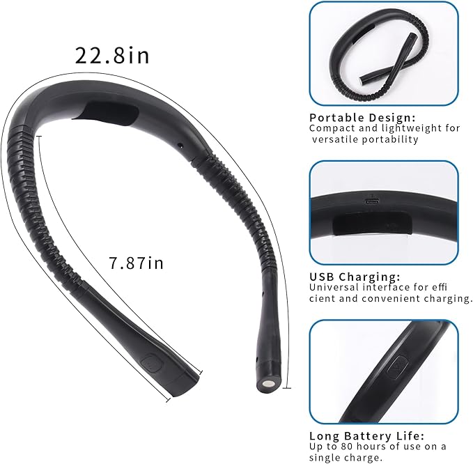 Book Light, 3-Color & 9-Brightness Reading Light, Bendable Neck Light, 60-hr Lasting Rechargeable Lamp, Perfect Book Light for Reading in Bed, Knitting, Camping (Classic, 2)